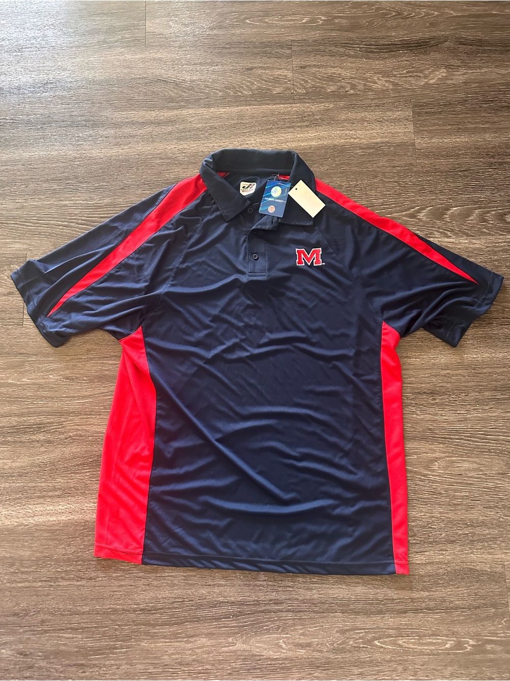 J. America Ole Miss Rebels NCAA Blue/Red Polo Shirt Men's XL Officially Licensed